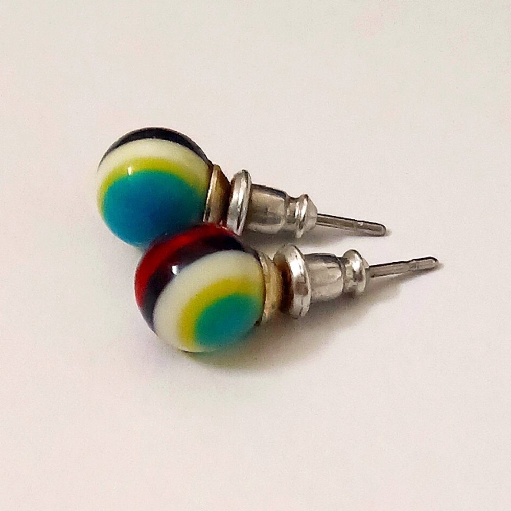 Round Glass Bead Rainbow Stud Earrings (Handmade!)